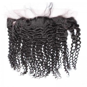 Kinky Curly Indian Remy Hair Lace Frontal Closure 13x4inches Natural Color 