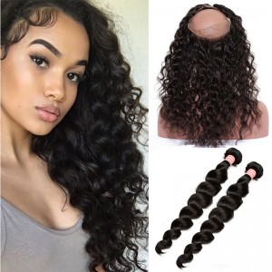 360 Lace Frontal Closure With 2 Bundles Brazilian Loose Wave Virgin Hair 100% Human Hair