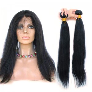 Brazilian Virgin Hair Yaki Straight 360 Lace Frontal Band Natural Hairline With Two Bundles