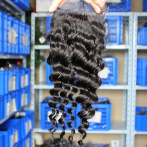 Brazilian Virgin Hair Deep Wave Free Part Lace Closure 4x4inches Natural Color 