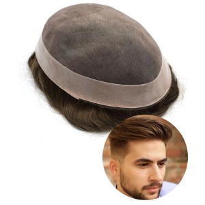 Sunny Queen  Fine Mono Mens Toupee 1" Poly Coating Indian Wigs Human Hair Hairpiece D7-3-All Color