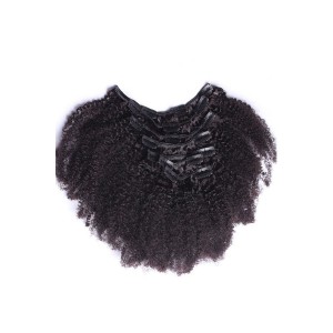 Afro Kinky Curly Mongolian Virgin Hair Clip In Human Hair Extensions Natural Color