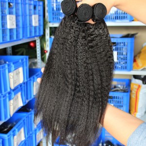 Kinky Straight Hair Weave Mongolian Virgin Human Hair Extensions 4 Bundles Natural Color 