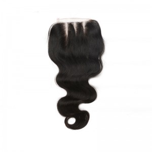 Mongolian Virgin Hair Body Wave Three Part Lace Closure 4x4inches Natural Color 