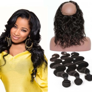 Sunny Queen 360 Frontal Closure With 3 Bundles Body Wave Brazilian Virgin Hair 360 Lace Band with Cap