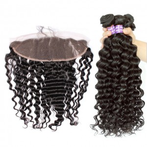 Sunny Queen Deep Wave Lace Frontal Closure With Bundles Brazilian Remy Hair 4 Pcs Human Hair Deal Sunny Queen