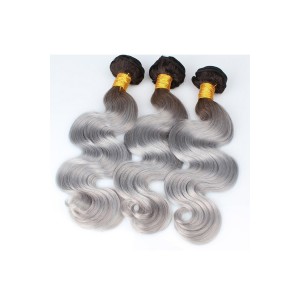 Brazilian Virgin Human Hair Ombre Hair Weave Color 1b/#Grey Body Wave 3 Bundles