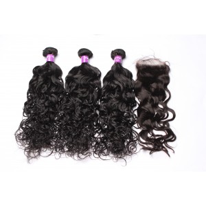 Sunny Queen Brazilian Water Wave Hair With Closure 3 Pcs Hair Bundles With Closure Human Virgin Hair Weave Sunnyqueen