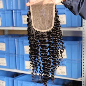 Peruvian Virgin Hair Kinky Curly Free Part Lace Closure 4x4inches Natural Color 