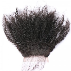 Indian Virgin Hair Afro Kinky Curly Three Part Lace Closure 4x4inches Natural Color