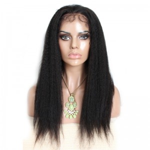 Natural Color Brazilian Virgin Human Hair Wigs Kinky Straight Silk Top Lace Wigs