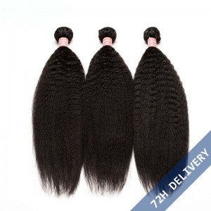 Natural Color Kinky Straight Brazilian Virgin Human Hair Extensions Weave 3 Bundles