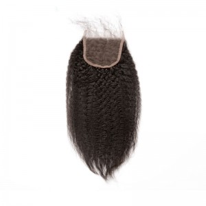 Mongolian Virgin Hair Kinky Straight Free Part Lace Closure 4x4inches Natural Color