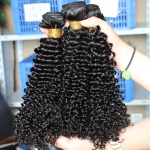 Natural Color Kinky Curly Peruvian Virgin Human Hair Weave 4pcs Bundles