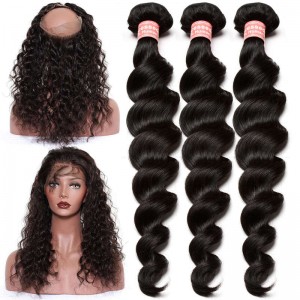 Sunny Queen 360 Lace Frontal Closure With 3 Bundles Loose Wave Brazilian Virgin Hair 360 Lace Band with Cap