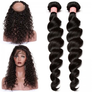 Sunny Queen 360 Lace Frontal with Cap Loose Wave Brazilian Virgin Hair Lace Frontals with Two Bundles