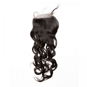 Mongolian Virgin Hair Wet Water Wave Free Part Lace Closure 4x4inches Natural Color