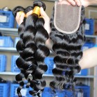 Sunny Queen Mongolian Virgin Hair Loose Wave Middle Part Lace Closure with 3pcs Weaves