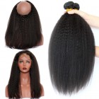 Sunny Queen 360 Lace Frontal Band Kinky Straight Brazilian Virgin Hair Lace Frontals With Two Bundles