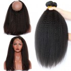 Sunny Queen 360 Lace Frontal Band with Cap Kinky Straight Brazilian Virgin Hair Lace Frontals With Two Bundles