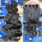 Sunny Queen Brazilian Virgin Hair Body Wave Hair Weave 3pcs Bundles with A Three Part Lace Closure