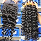 Sunny Queen Indian Virgin Hair Deep Wave Free Part Lace Closure with 3pcs Weaves