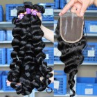 Sunny Queen Peruvian Virgin Hair Loose Wave Middle Part Lace Closure with 3pcs Weaves