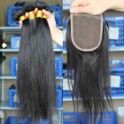 Sunny Queen Indian Virgin Hair Silky Straight Free Part Lace Closure with 3pcs Weaves