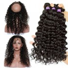 Sunny Queen 360 Lace Frontal Closure With 3 Bundles Deep Wave Brazilian Virgin Hair Pre Plucked