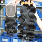 Sunny Queen Indian Virgin Hair Body Wave Middle Part Lace Closure with 3pcs Weaves