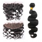 Sunny Queen Natural Color Body Wave Peruvian Virgin Hair Lace Frontal Free Part With 3pcs Weaves