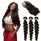 Sunny Queen Brazilian Body Wave Virgin Human Hair Extensions Loose Wave 3 Bundles with 1 closure