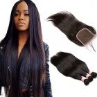 Sunny Queen Brazilian Straight Virgin with Closure Hair Extensions 3 Bundles with 1 closure Natural Color