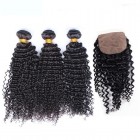 Sunny Queen Brazilian Virgin Hair Kinky Curly Silk Base Closure With 3Pcs Hair Weaves Natural Color