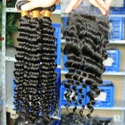 Sunny Queen Mongolian Virgin Hair Deep Wave Free Part Lace Closure with 3pcs Weaves