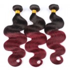 Sunny Queen Omber  #1B/99J Burgundy  Color Body Wave Brazilian Virgin Human Hair Weave Two Tone 3pcs Bundle