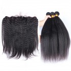 Sunny Queen Natural Color Italian Yaki Straight Brazilian Virgin Hair Lace Frontal With 3pcs Weaves