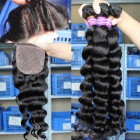 Sunny Queen Loose Wave Brazilian Virgin Hair 4X4inches Three Part Silk Base Closure with 3pcs Weaves