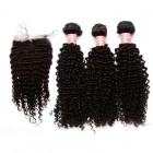 Sunny Queen Indian Remy Hair Kinky Curly Free Part Lace Closure with 3pcs Weaves