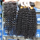 Sunny Queen Mongolian Virgin Hair Kinky Curly Free Part Lace Closure with 3pcs Weaves