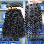 Sunny Queen Indian Virgin Hair Kinky Curly Free Part Lace Closure with 3pcs Weaves