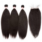 Sunny Queen Indian Remy Hair Kinky Straight Free Part Lace Closure with 3pcs Weaves