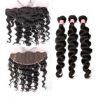 Sunny Queen Natural Color Loose Wave Brazilian Virgin Hair Lace Frontal Free Part With 3pcs Weaves