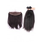 Sunny Queen Natural Color Kingky Straight Brazilian Virgin Hair Lace Frontal With 3pcs Weaves