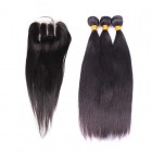 Sunny Queen Indian Remy Hair Silky Straight Free Part Lace Closure with 3pcs Weaves