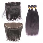 Sunny Queen Natural Color Silky Straight Malaysian Virgin Hair Lace Frontal Closure With 3Pcs Hair Bundles