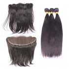 Sunny Queen Natural Color Silky Straight Malaysian Virgin Hair Lace Frontal Closure With 3Pcs Hair Bundles