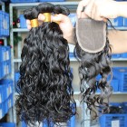 Sunny Queen Brazilian Virgin Hair Water Wet Wave Free Part Lace Closure with 3pcs Hair Weaves