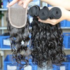 Sunny Queen Peruvian Virgin Hair Water Wave Hair Extensions Three Part Lace Closure with 3pcs Weaves