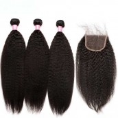 Sunny Queen Brazilian Virgin Hair Kinky Straight Free Part Lace Closure with 3pcs Weaves